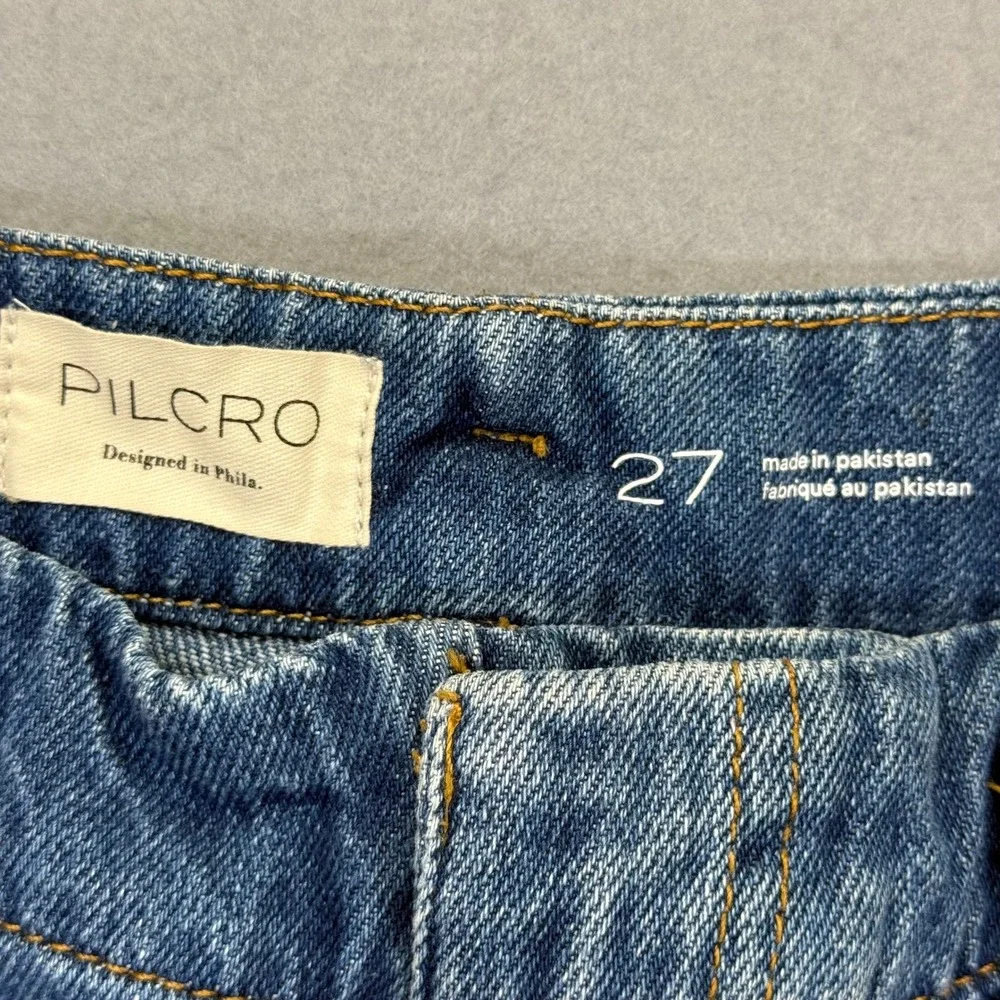 Pilcro Anthropologie Barrel Leg Jeans 27 Medium Wash Blue High Rise Relaxed Seam